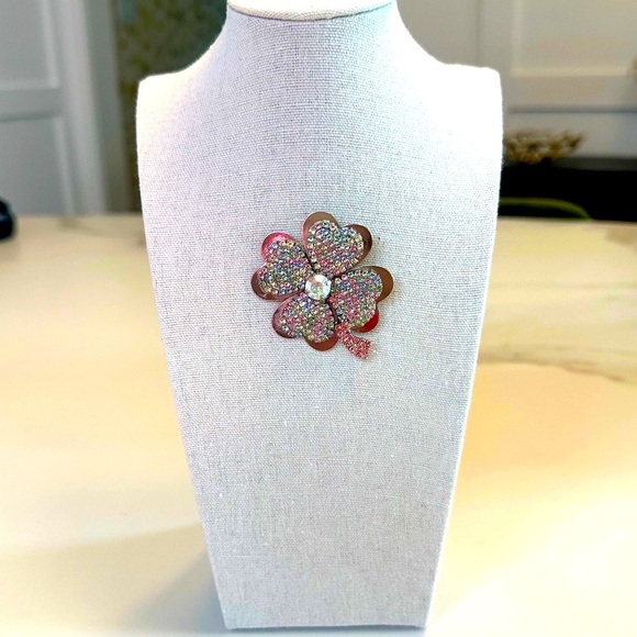 Rebekah Price Lucky Clover Silver and Multicolour Swarovski Crystal Brooch - Picture 3 of 13